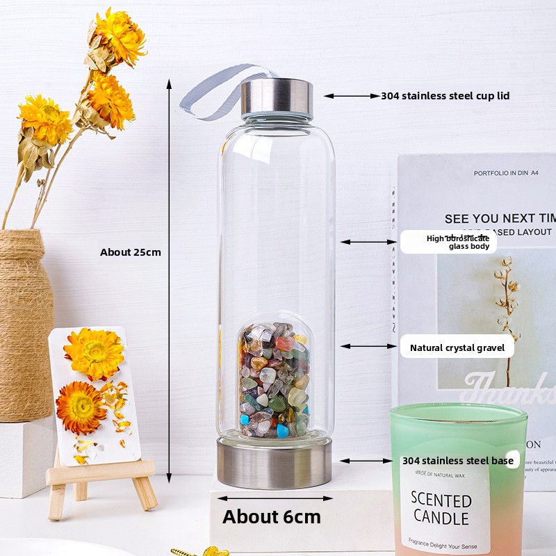 天然水晶ガラス製ウォーターボトル、宝石インフューザー付き、ロ - Rose Water Spray のレビューと価格