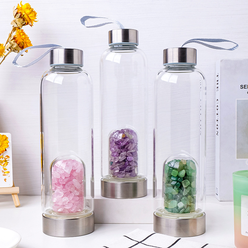 天然水晶ガラス製ウォーターボトル、宝石インフューザー付き、ロ - Rose Water Spray のレビューと価格